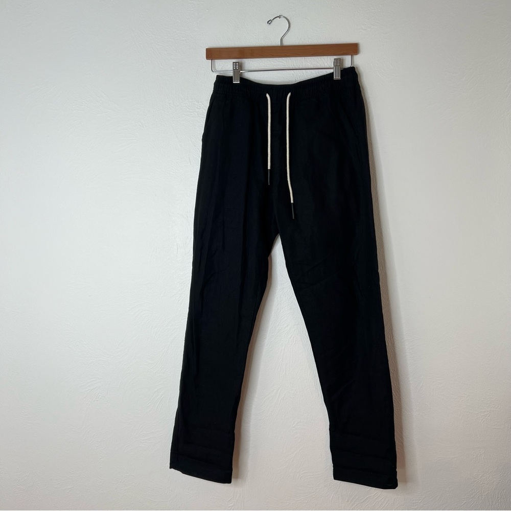 OAS Linen Cotton Drawstring Pants Black Elastic Waist Pockets Size S Small